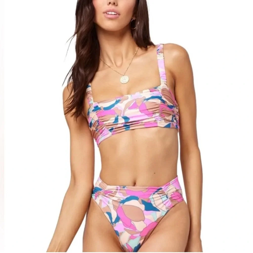 L*Space Bikini Set Joanna‎ Bikini Top Arlo Bottom Size Small Retro Pink Tan
